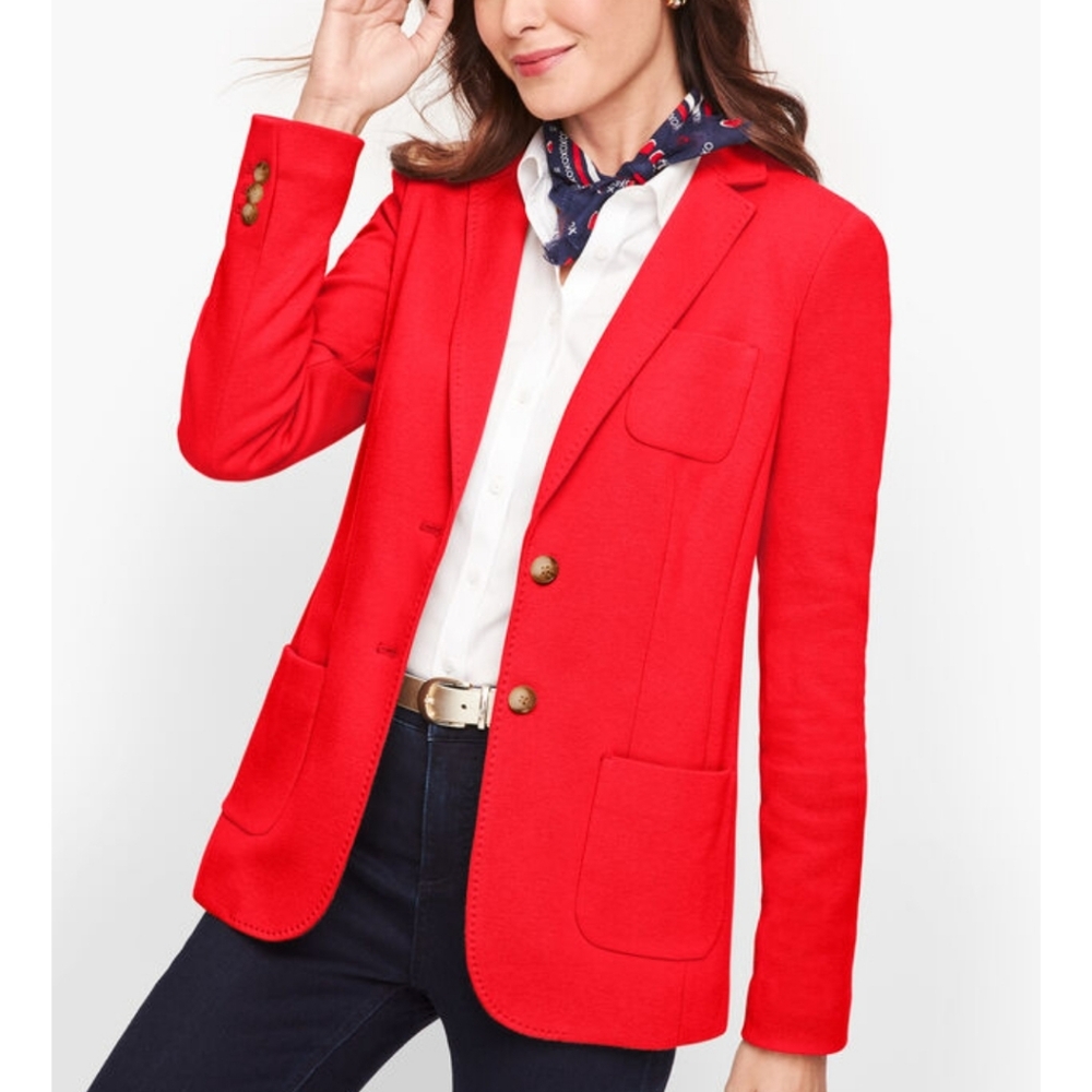 TALBOTS Aberdeen Piqué Knit Wool Blend Blazer Size 6